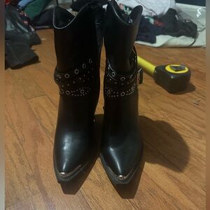 Michael Shannon Black Ankle Boots with Silver Details